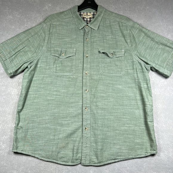 Woolrich Shirt Men’s XXL Green Button Up Short Sleeve Outdoors Camp 2XL - Picture 2 of 10